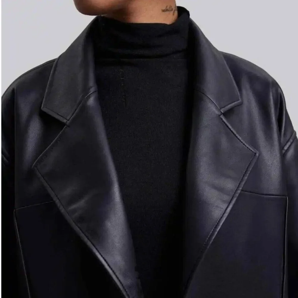 NWT DEPT. ANONYM Faux Leather Coat with Pinched Pleats Size L. b063 - Picture 4 of 7
